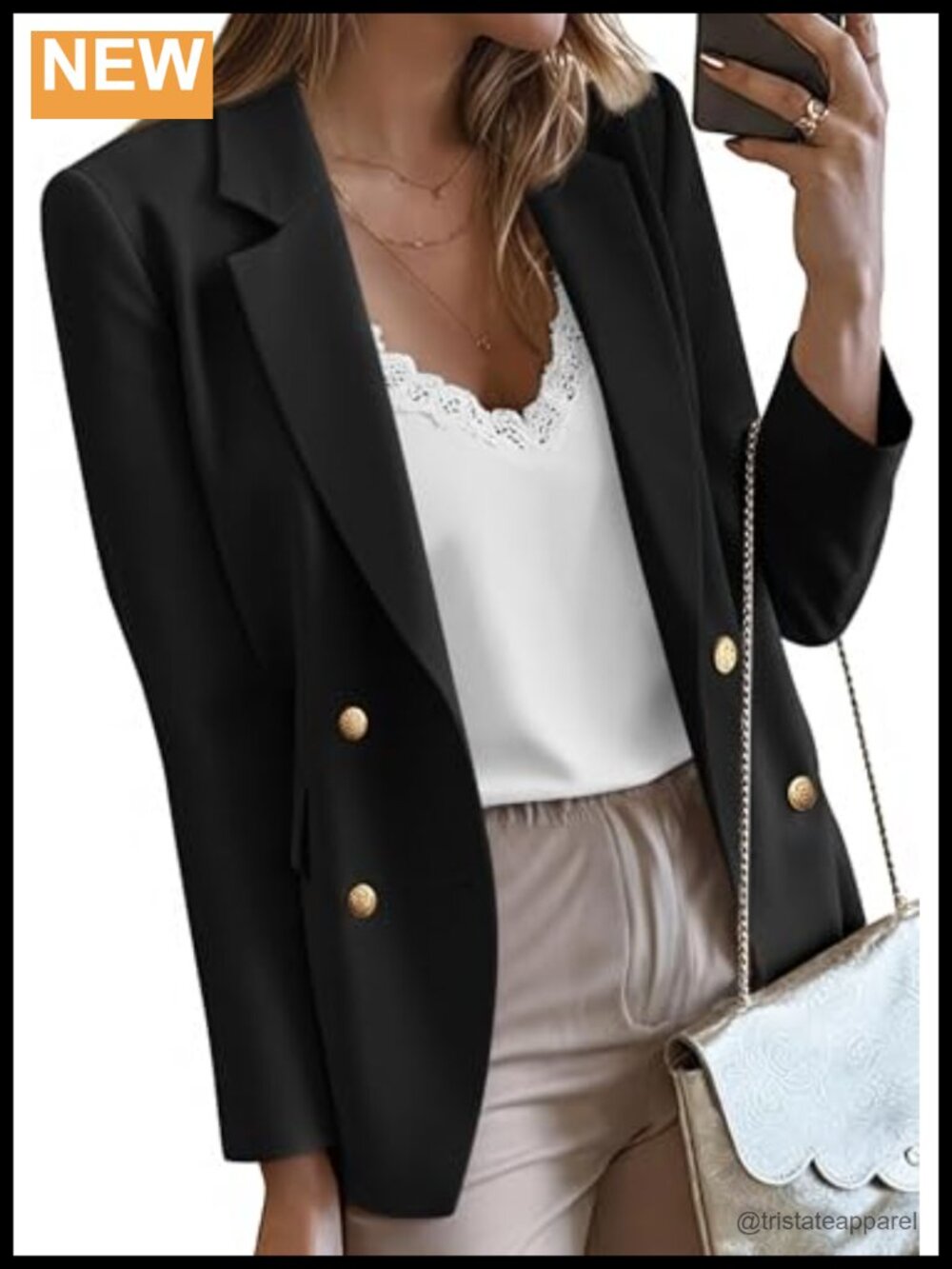 Womens Double Breasted Blazer Notch Lapel Gold Button Business Casual